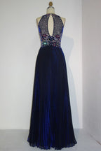 Robes de bal longues au sol, en ligne A, sans manches, à col rond, ornées de paillettes et de perles de cristal