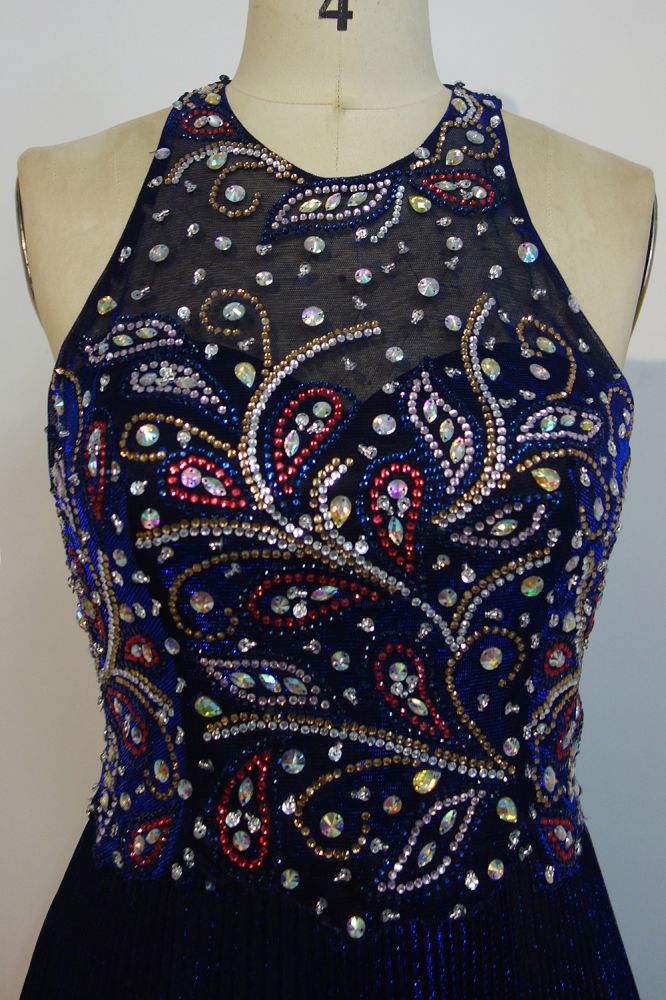 Robes de bal longues au sol, en ligne A, sans manches, à col rond, ornées de paillettes et de perles de cristal