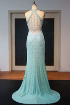 Robes de bal longues au sol, fourreau, dos nu à paillettes, col licou