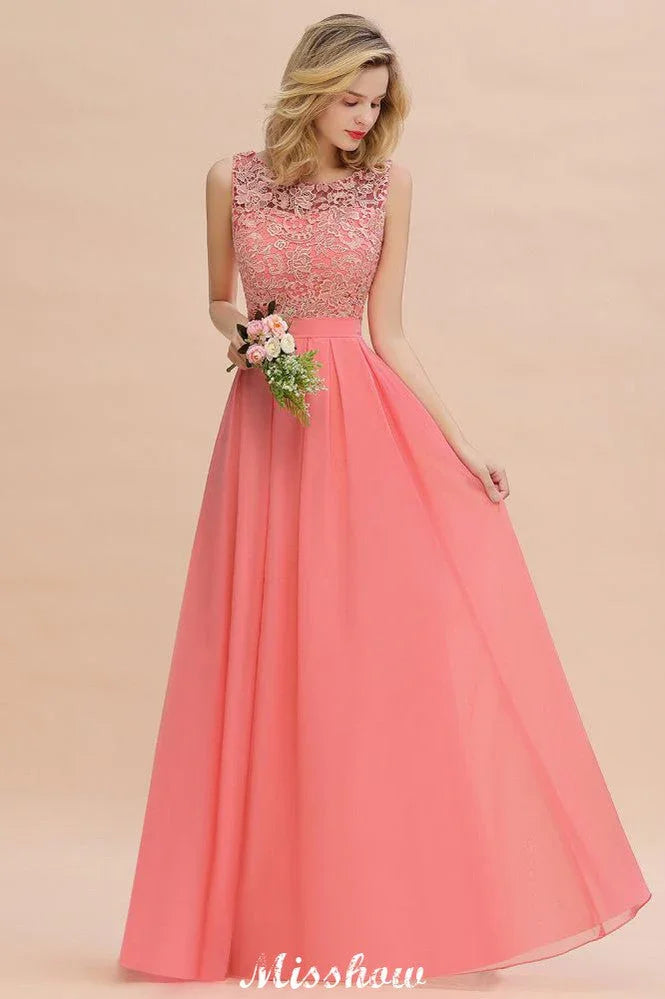 Vestido de Noiva Simples em Linha A com Renda Floral, Sem Mangas, Vestido Comprido para Damas de Honra