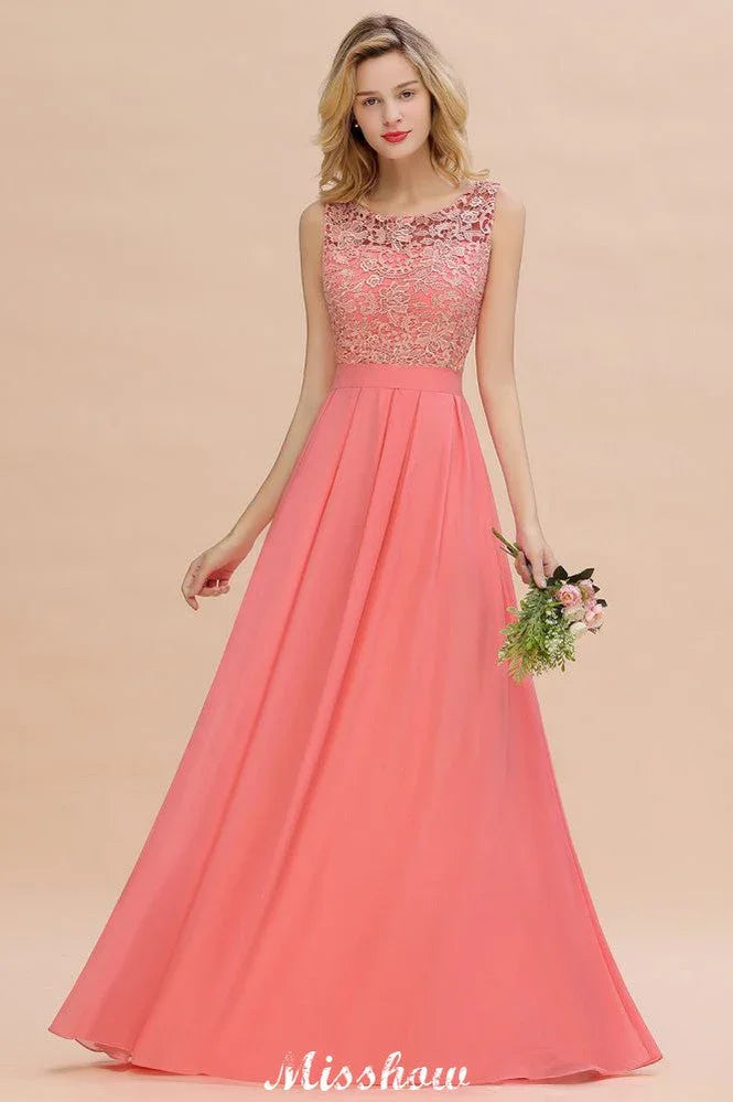 Vestido de Noiva Simples em Linha A com Renda Floral, Sem Mangas, Vestido Comprido para Damas de Honra