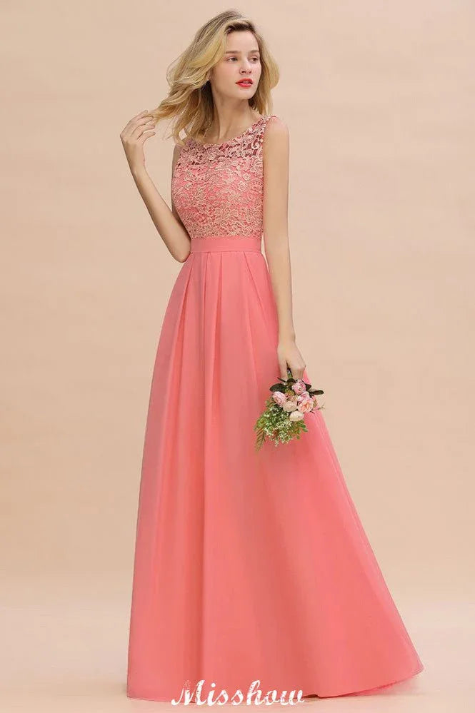 Vestido de Noiva Simples em Linha A com Renda Floral, Sem Mangas, Vestido Comprido para Damas de Honra