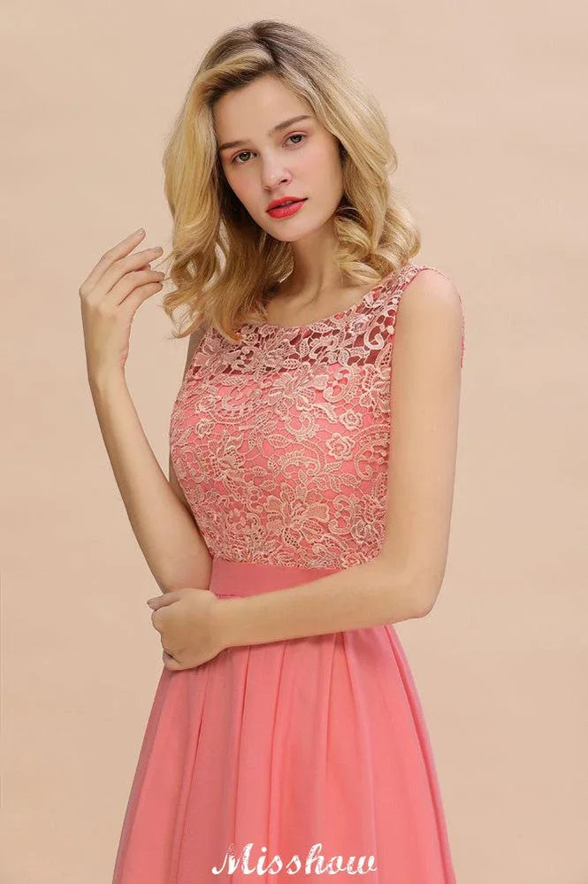 Vestido de Noiva Simples em Linha A com Renda Floral, Sem Mangas, Vestido Comprido para Damas de Honra
