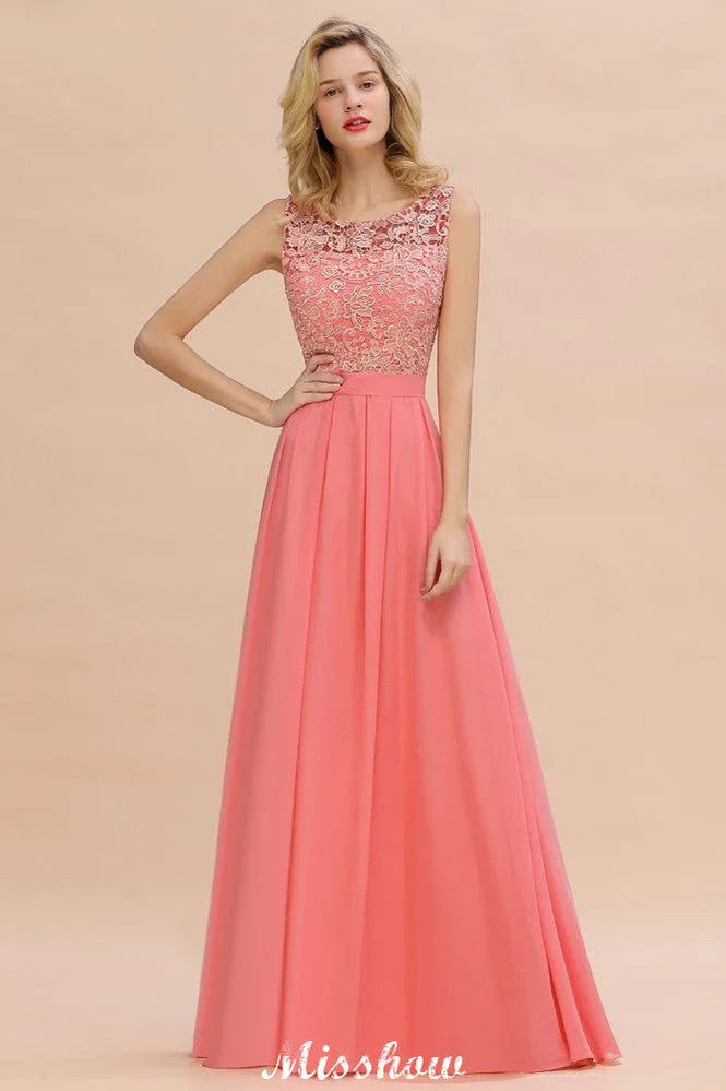 Vestido de Noiva Simples em Linha A com Renda Floral, Sem Mangas, Vestido Comprido para Damas de Honra