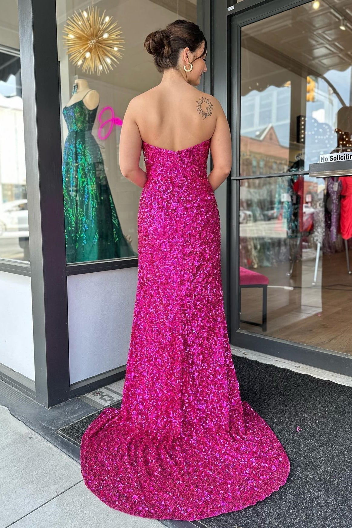 Strapless Sequins Long Prom Dress with Slit