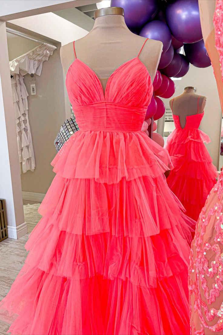 Lavender V-Neck Ruffle Tiered Long Prom Gown