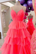 Lavender V-Neck Ruffle Tiered Long Prom Gown