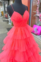 Lavender V-Neck Ruffle Tiered Long Prom Gown
