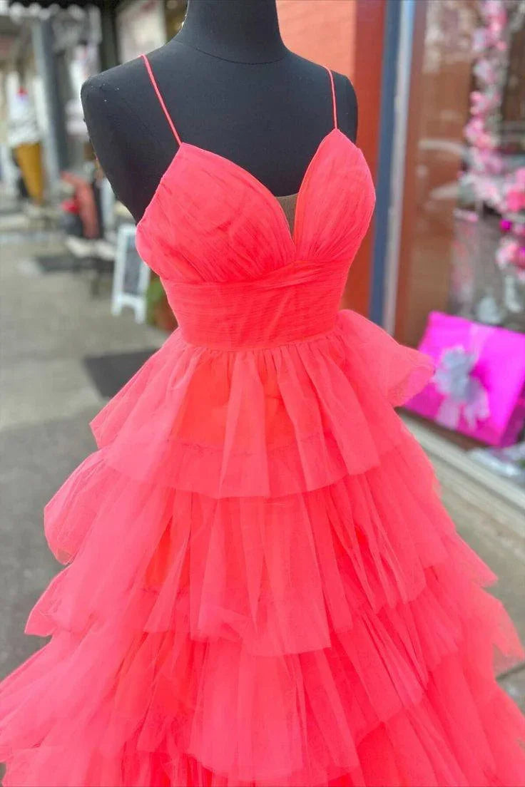 Lavender V-Neck Ruffle Tiered Long Prom Gown
