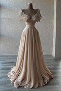 Robe de bal longue en mousseline, ligne A, décolletée épaules dénudées, élégante