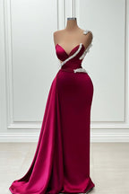 Glamuroso vestido de fiesta largo estilo sirena, sin mangas, con un solo hombro y cuentas