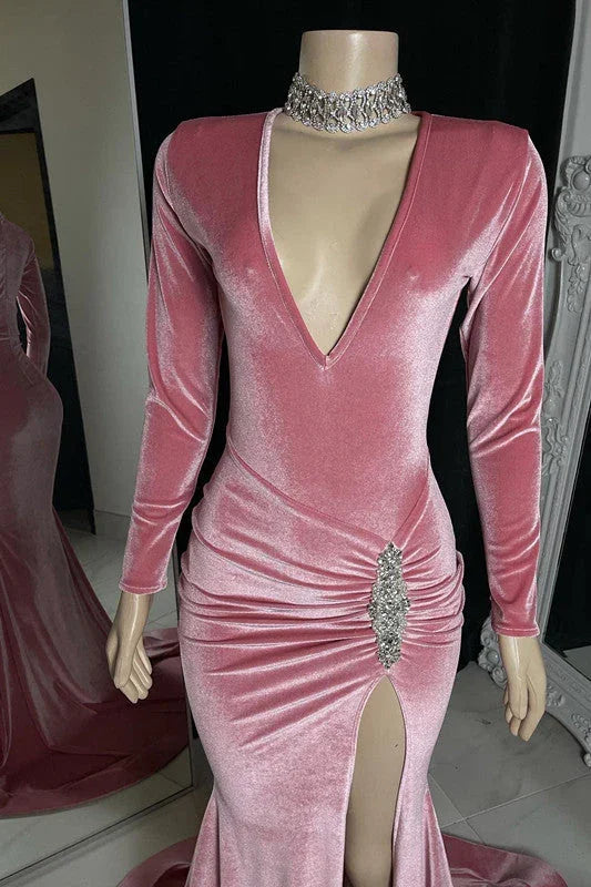 Glamorous Long Mermaid Sleeveless V-neck Split Front Prom Dress