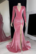 Glamorous Long Mermaid Sleeveless V-neck Split Front Prom Dress