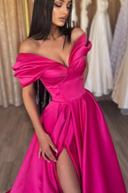 Robes de bal glamour à volants fendus et épaules dénudées, coupe évasée en A