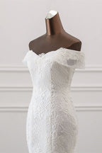 Glamorous Tulle Lace Off The Shoulder White Mermaid Wedding Dresses
