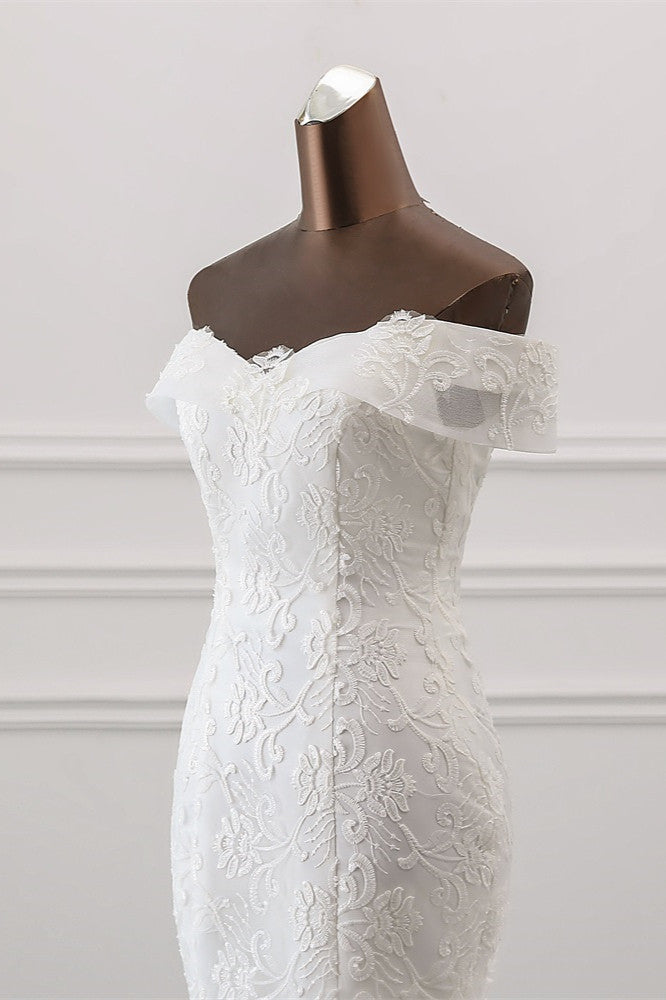 Glamorous Tulle Lace Off The Shoulder White Mermaid Wedding Dresses