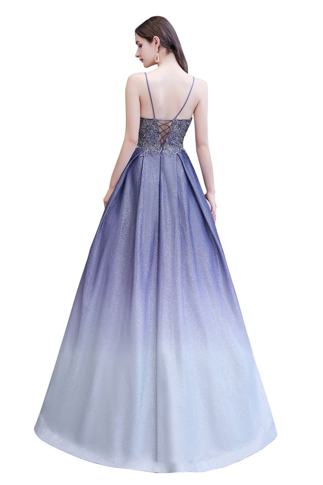 Robe de fête en ligne A scintillante spaghetti ombrée violet Glamous