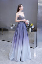 Robe de fête en ligne A scintillante spaghetti ombrée violet Glamous