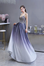 Robe de fête en ligne A scintillante spaghetti ombrée violet Glamous