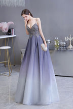 Robe de fête en ligne A scintillante spaghetti ombrée violet Glamous
