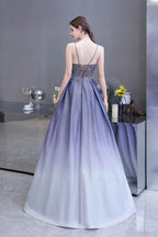Robe de fête en ligne A scintillante spaghetti ombrée violet Glamous