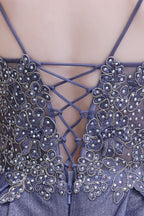 Robe de fête en ligne A scintillante spaghetti ombrée violet Glamous