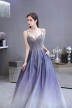 Robe de fête en ligne A scintillante spaghetti ombrée violet Glamous