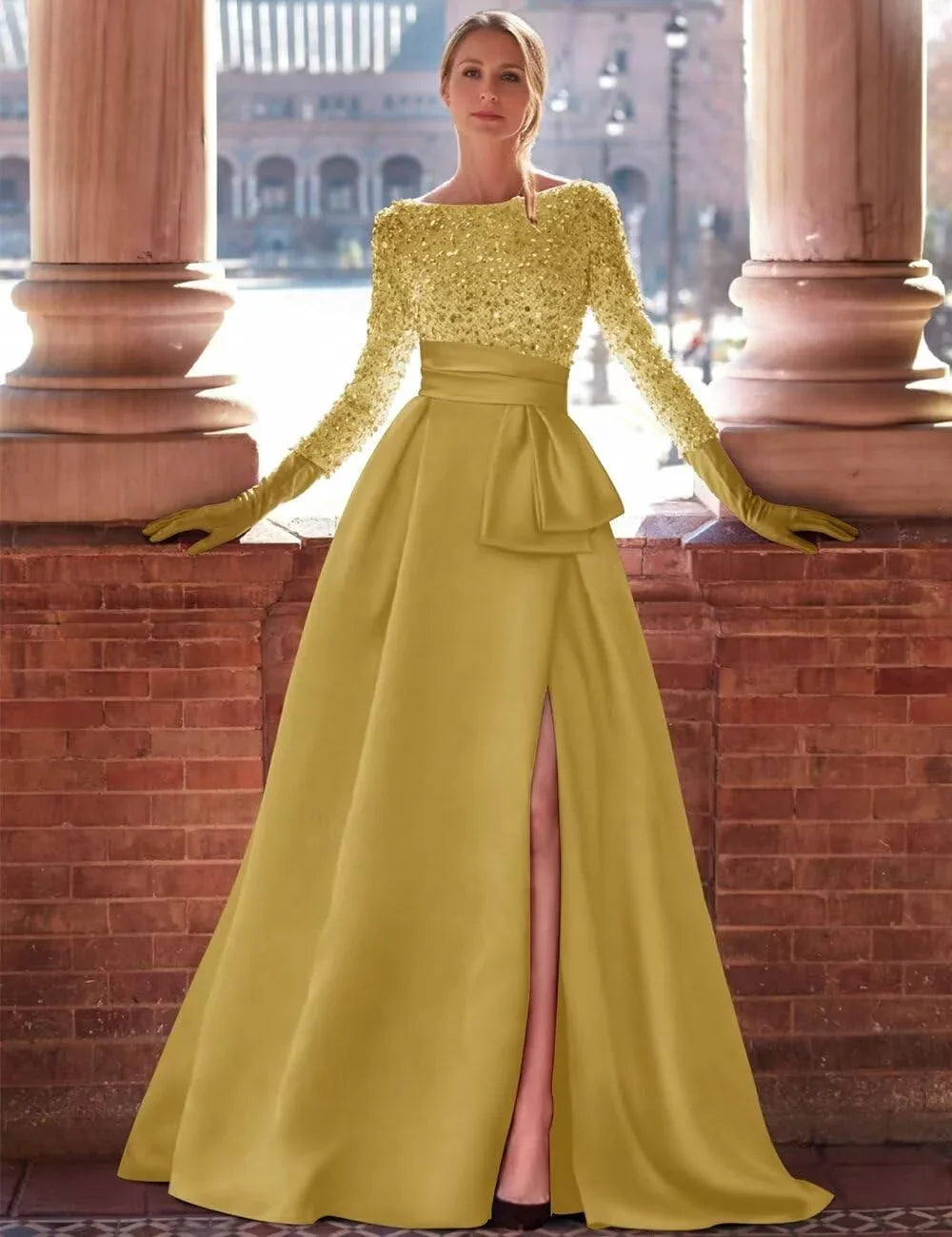 gold formal gowns gold dress high slit evening gown