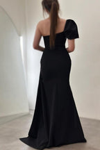 Superbes robes de bal en satin à colonne, une épaule, sans manches, avec fente ornée de paillettes