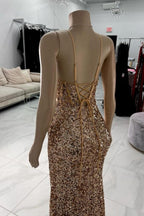Splendido abito da sera senza maniche con spalline sottili a colonna in tulle e strass