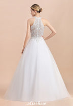 Magnifique robe de mariée dos nu ornée de strass, tulle blanc, appliques en dentelle, robe de mariée ligne A