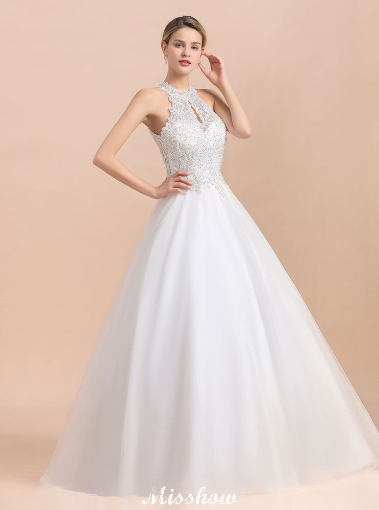 Magnifique robe de mariée dos nu ornée de strass, tulle blanc, appliques en dentelle, robe de mariée ligne A