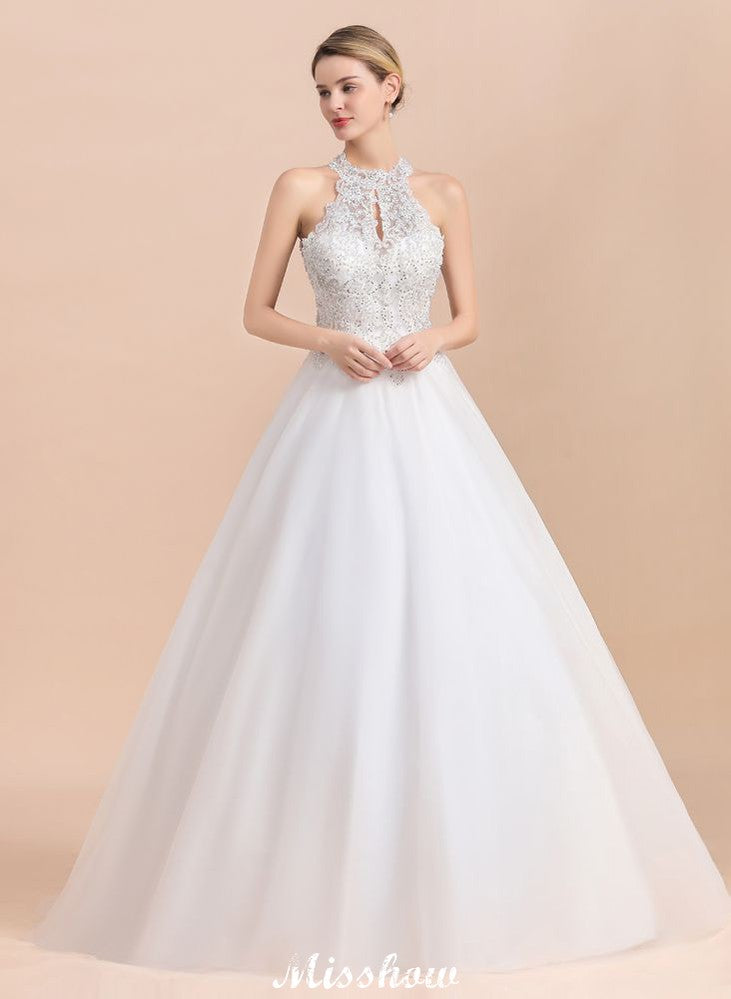 Magnifique robe de mariée dos nu ornée de strass, tulle blanc, appliques en dentelle, robe de mariée ligne A