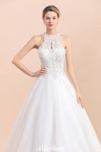 Magnifique robe de mariée dos nu ornée de strass, tulle blanc, appliques en dentelle, robe de mariée ligne A