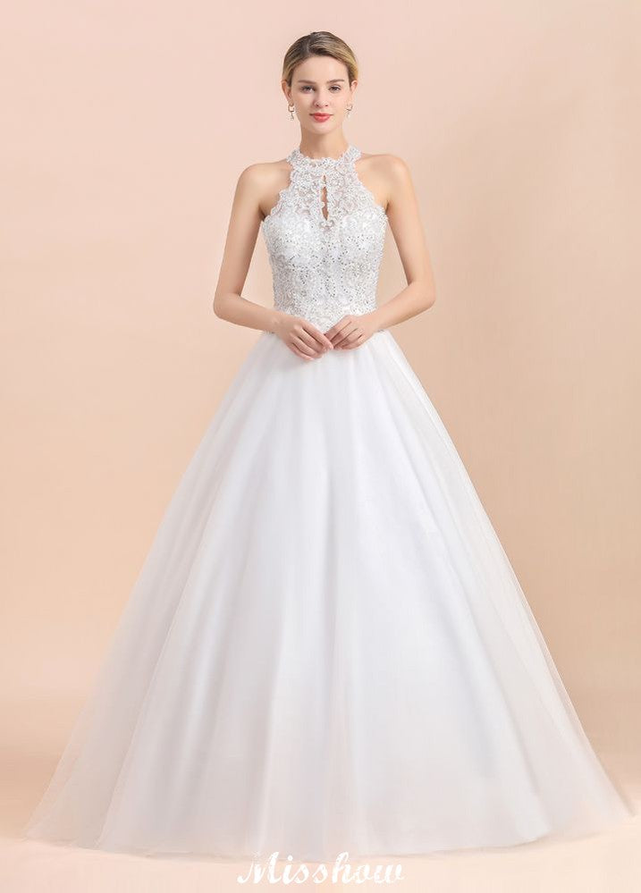 Magnifique robe de mariée dos nu ornée de strass, tulle blanc, appliques en dentelle, robe de mariée ligne A
