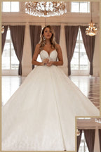 Vestidos de Noiva Princesa Deslumbrantes, Longos, em Linha A, com Decote em V e Sem Mangas, com Renda