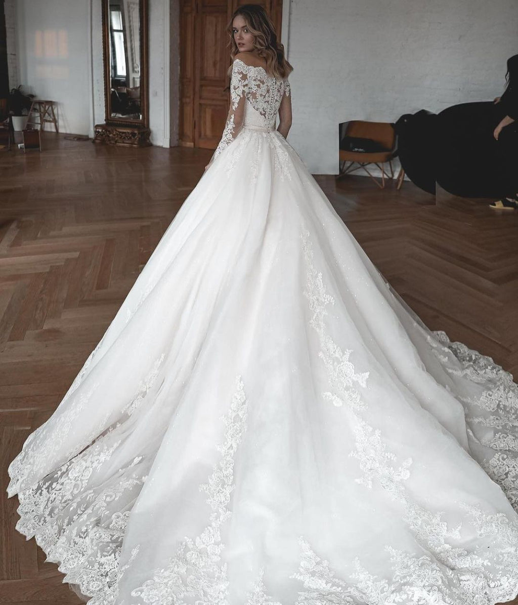 Vestidos de Noiva Lindíssimos de Renda e Tule Compridos com Mangas