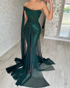 Gorgeous Long Dark Green Mermaid Sleeveless Prom Dresses With Slit