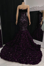 Magnifique robe de bal longue sirène sans manches en dentelle à fleurs