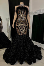 Magnifique robe de bal longue sirène sans manches en dentelle à fleurs