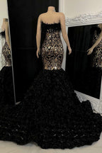 Magnifique robe de bal longue sirène sans manches en dentelle à fleurs