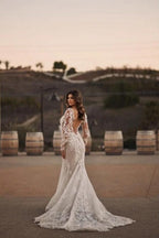 Superbes robes de mariée longues en dentelle style sirène avec manches longues