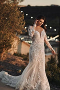 Superbes robes de mariée longues en dentelle style sirène avec manches longues