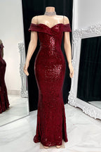 Gorgeous Long Mermaid Off-the-shoulder Sequined Split Prom Dress