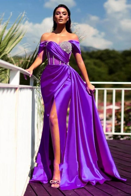 Gorgeous Long Mermaid Off-the-shoulder Sleeveless Split Evening Dresses With Glitter
