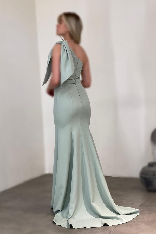 Magnifique robe de bal longue sirène en satin à une épaule, sans manches, ornée de strass