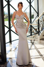 Vestido de Baile Comprido Maravilhoso com Alças Finas e Decote Coração estilo Sereia