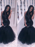 Superbes robes de bal longues jusqu'au sol en tulle à paillettes, sans manches, à col licou, style sirène