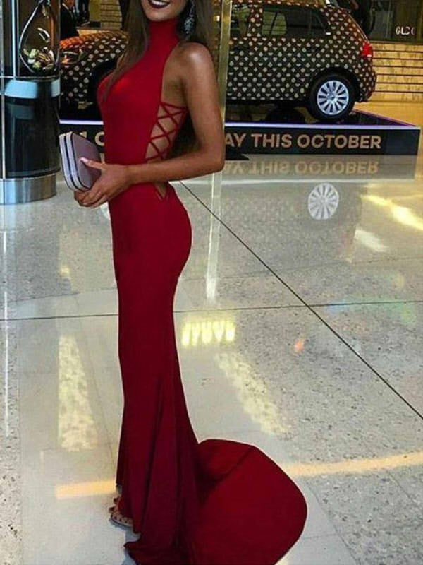 Gorgeous Mermaid High Neck Spandex Sleeveless Prom Dresses
