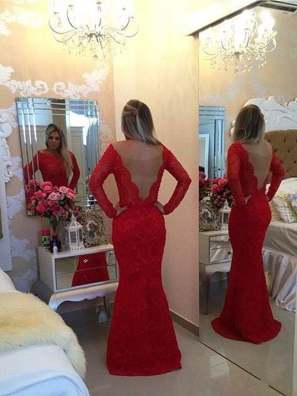Superbes robes de bal longues à manches longues avec encolure dégagée, dentelle, ceinture à nouer ou ruban